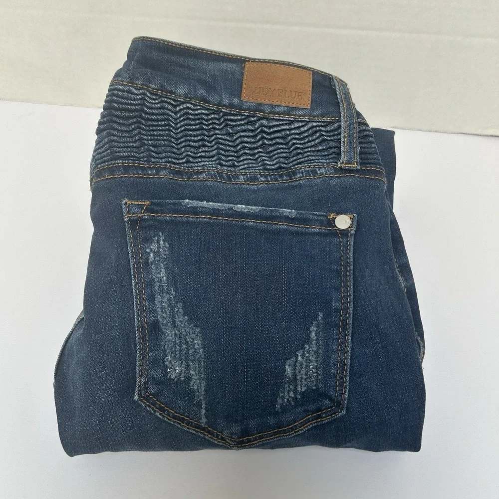 Judy Blue Skinny Fit Mid-Rise Moto Distressed Jeans Size 5/27 Style‎ #8469